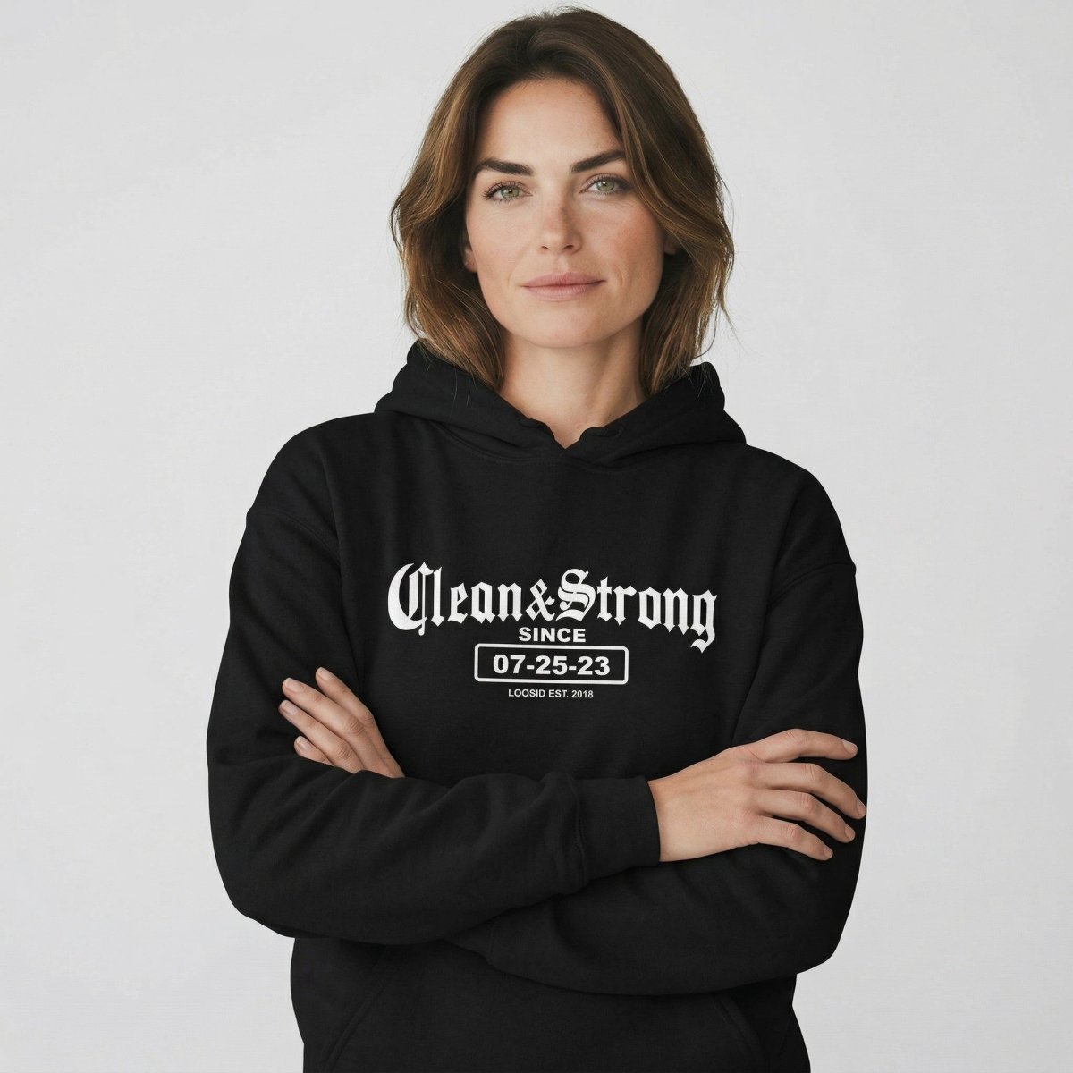 Recovery Hoodie | Women’s Old School Clean & Strong Hoodie with Custom Date