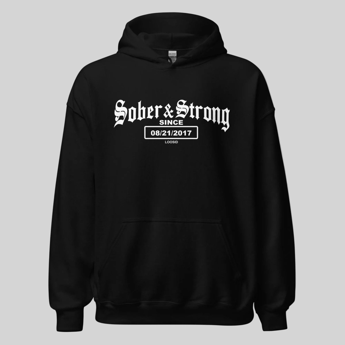 Sober & Strong Old School Recovery Hoodie flat lay styled image (view 3)