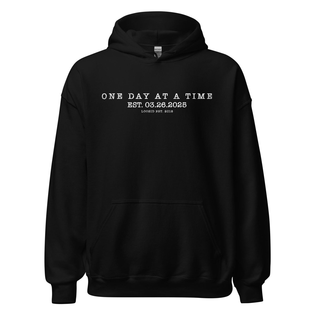 One Day At a Time Recovery Hoodie flat lay styled image (view 3)