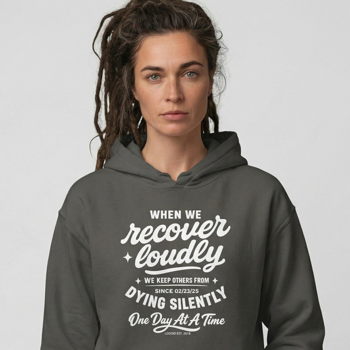 When we recover loudly Recovery Hoodie fit detail (view 9)