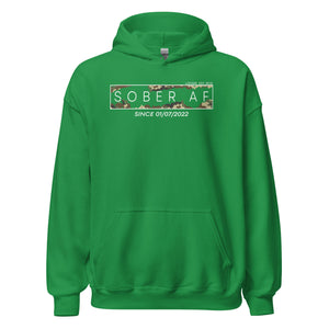 Bold recovery hoodie expressing pride in sobriety