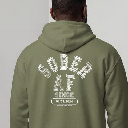 Recovery Hoodie | Sober AF Since Hoodie Front and Back Print with Custom Sobriety Date