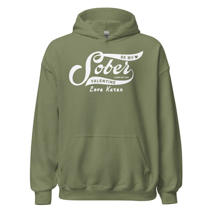 Be My Sober Valentine Hoodie w Personalized Name Recovery Hoodie close-up view (view 12)