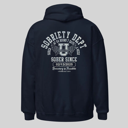 Sobriety Dept Recovery Hoodie featuring the design (view 11)