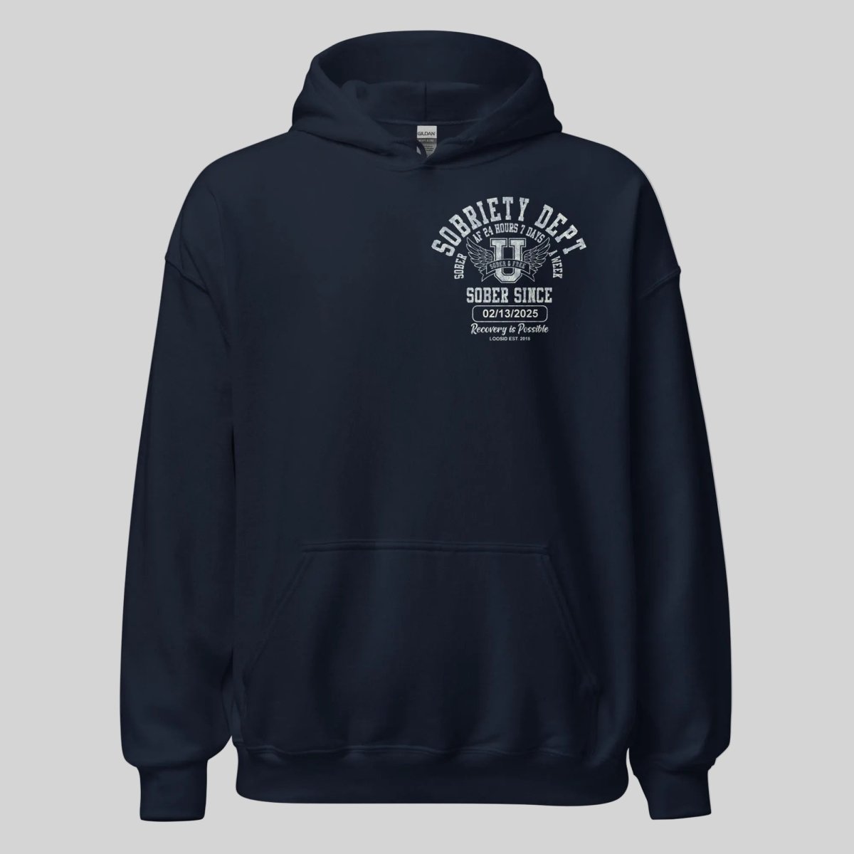Sobriety Dept Recovery Hoodie lifestyle view (view 5)