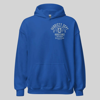 Sobriety Dept Recovery Hoodie flat lay styled image (view 13)