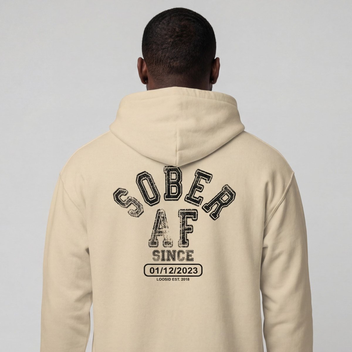 Recovery Hoodie | Sober AF Since Hoodie Front and Back Print with Custom Sobriety Date