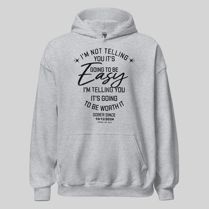 I'm Not Telling Custom Sobriety Date Recovery Hoodie flat lay styled image (view 23)
