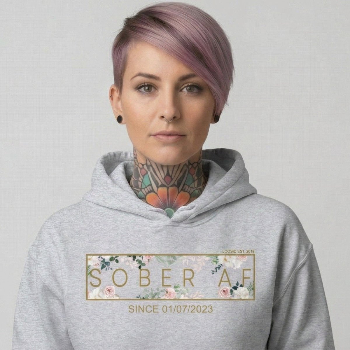 Recovery Hoodie | Women's Sober AF Flower Hoodie with Custom Date