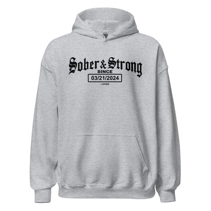 Old School Sober & Strong Recovery Hoodie close-up view (view 12)