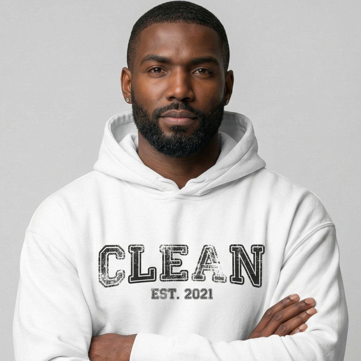 Clean Est. Hoodie w Personalized Recovery Year Recovery Hoodie close-up view (view 2)