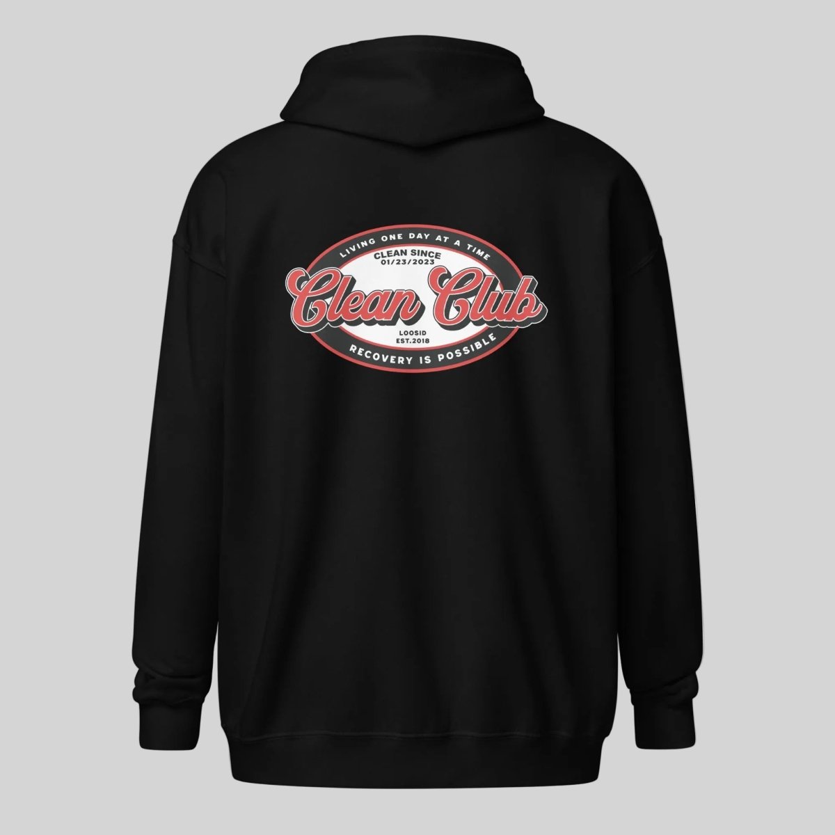 Clean Club Badge Unisex Zip Recovery Hoodie lifestyle view (view 5)
