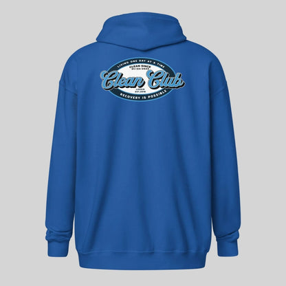 Clean Club Badge Left Chest Print Unisex Zip Recovery Hoodie lifestyle view (view 25)