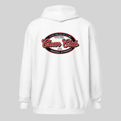 Clean Club Badge Unisex Zip Recovery Hoodie back view (view 17)