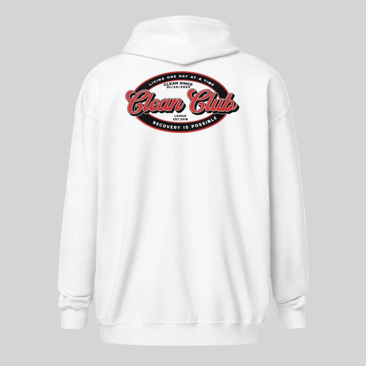 Clean Club Badge Left Chest Print Unisex Zip Recovery Hoodie back view (view 17)