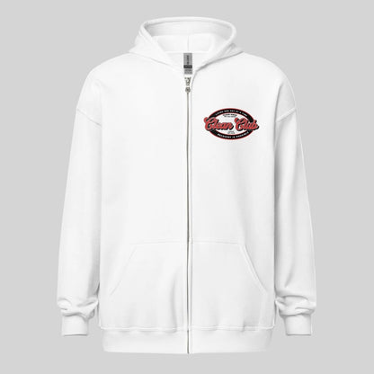 Clean Club Badge Left Chest Print Unisex Zip Recovery Hoodie lifestyle view (view 15)