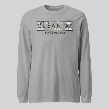 Clean AF Flower Long Sleeve Sober T Shirt flat lay styled image (view 23)