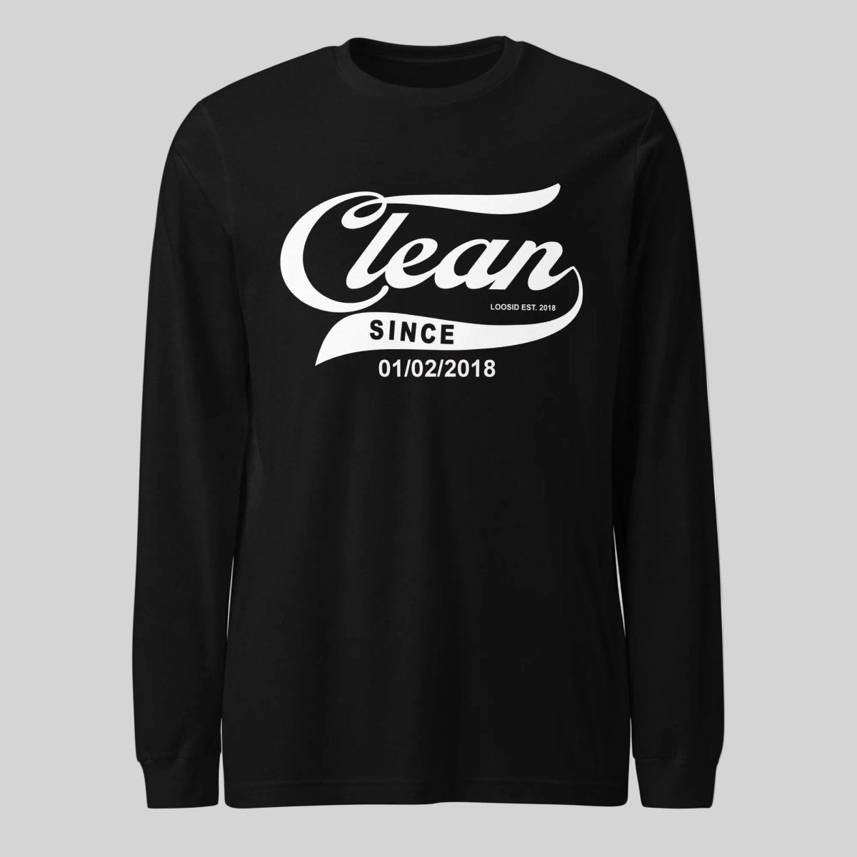 Clean Since Long Sleeve Sober T Shirt flat lay styled image (view 3)