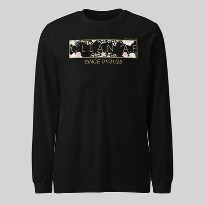 Clean AF Flower Long Sleeve Sober T Shirt flat lay styled image (view 3)