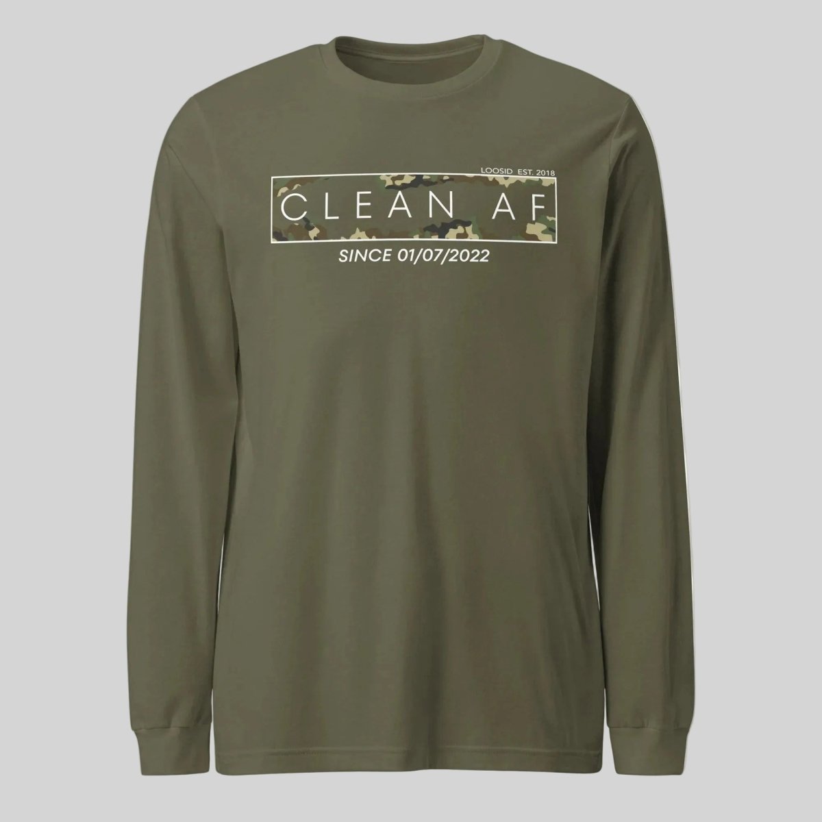 Clean AF Camo Long Sleeve Sober T Shirt lifestyle view (view 15)