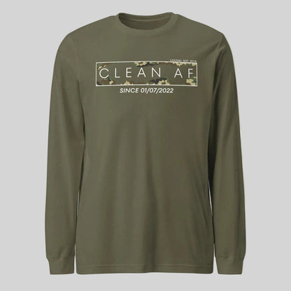 Clean AF Camo Long Sleeve Sober T Shirt lifestyle view (view 15)