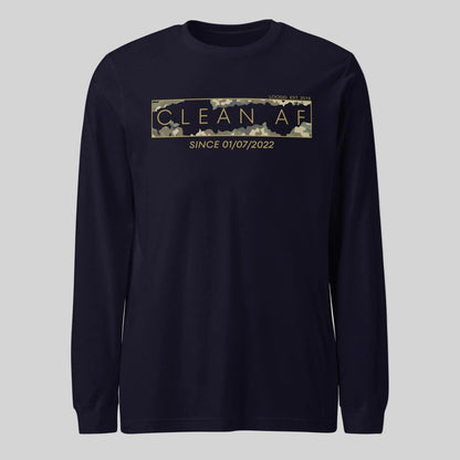 Clean AF Camo Long Sleeve Sober T Shirt back view (view 7)