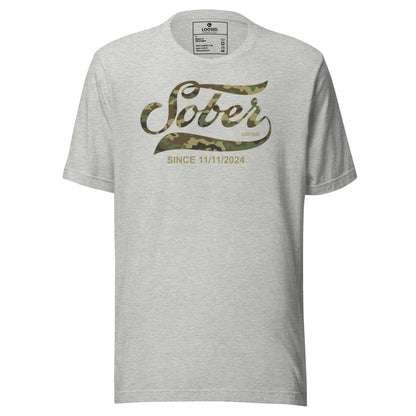 Sober Since Camo Sober T Shirt close-up view (view 2)