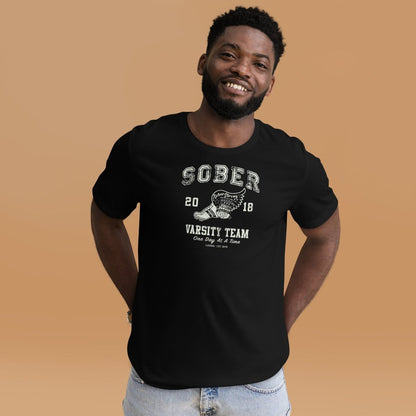 Loosid Sober T Shirt featuring the Sober Varsity design on a men's cotton tee