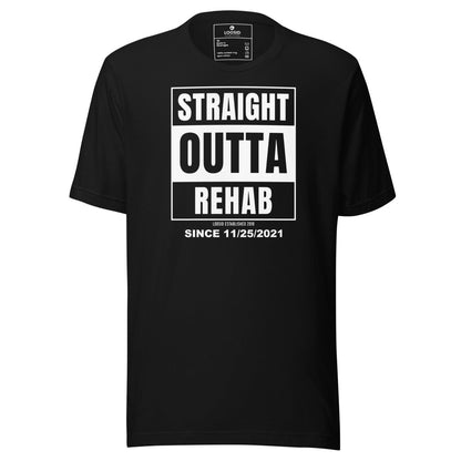 Straight Outta Rehab Sober T Shirt flat lay styled image (view 3)