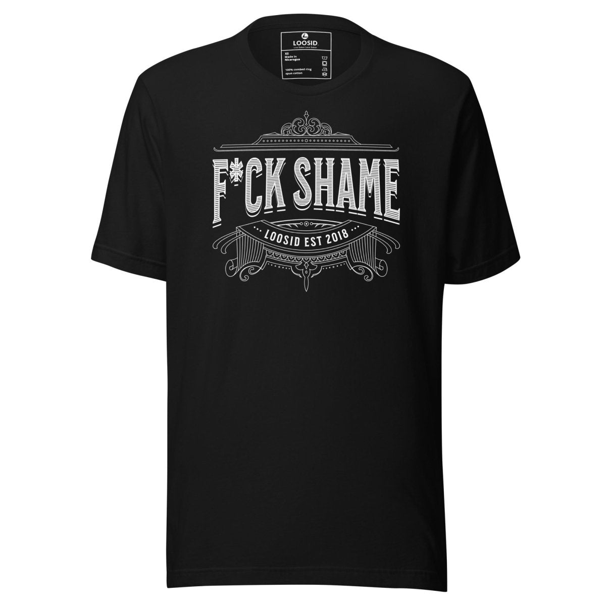 F*ck Shame Sober T Shirt flat lay styled image (view 3)