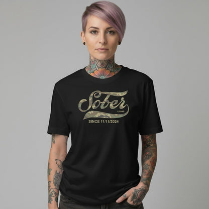 Sober Since Camo Sober T Shirt back view (view 7)