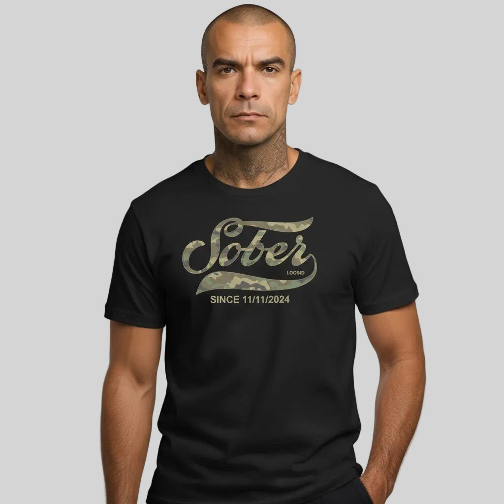 Sober Since Camo Sober T Shirt side view (view 6)