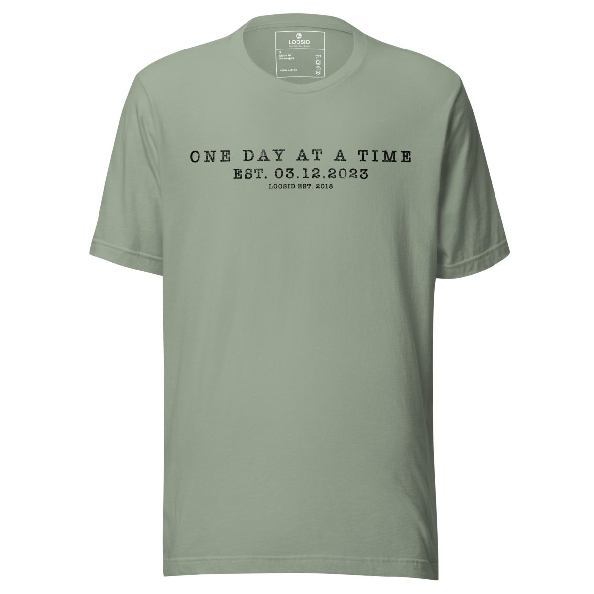 One Day At a Time Sober T Shirt flat lay styled image (view 23)