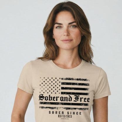 Sober and Free Sober T Shirt flat lay styled image (view 13)
