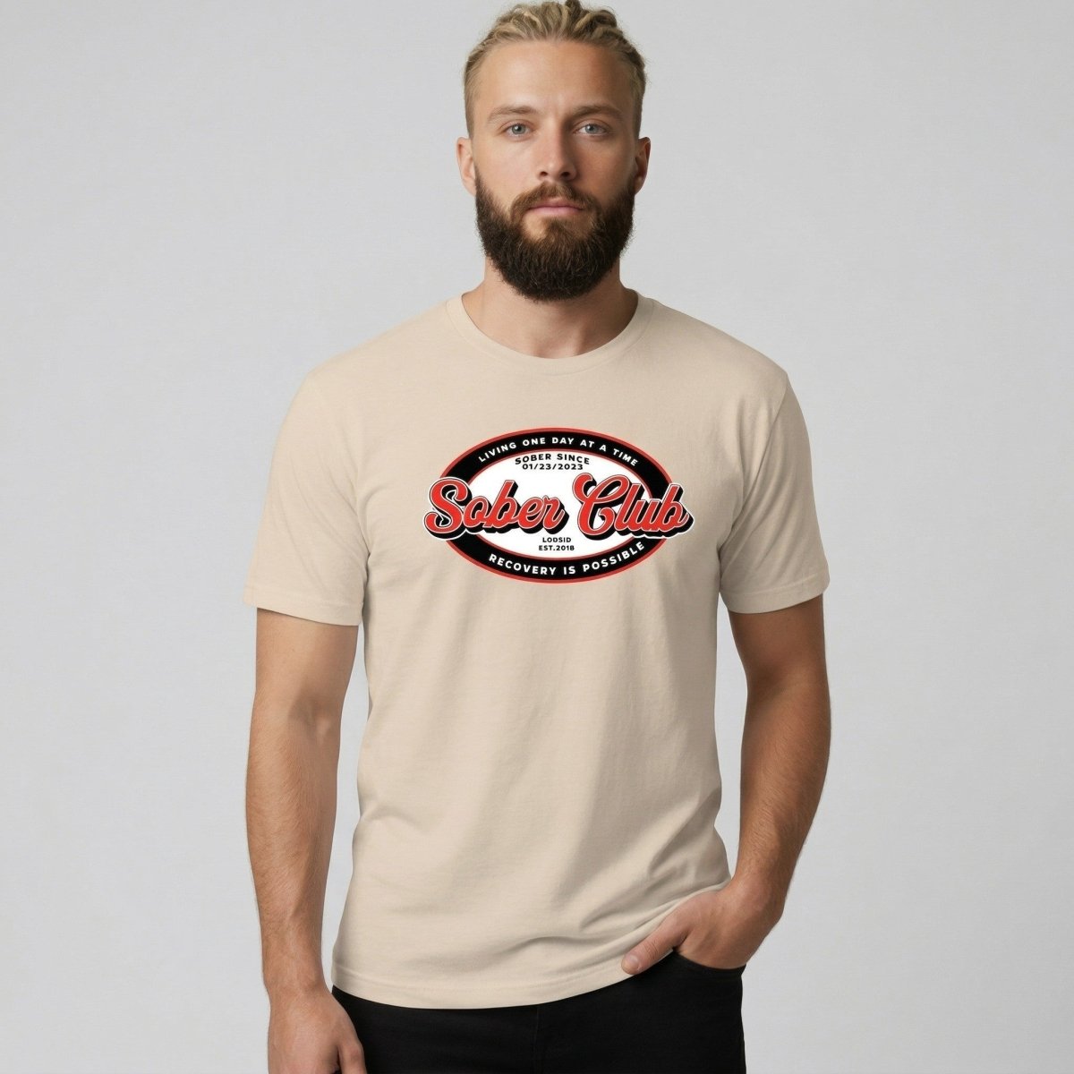 Sober Club Badge Sober T Shirt featuring the design (view 21)