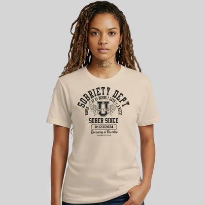 Sobriety Dept Sober T Shirt flat lay styled image (view 3)