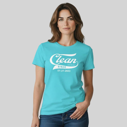 Clean Since Sober T Shirt flat lay styled image (view 3)