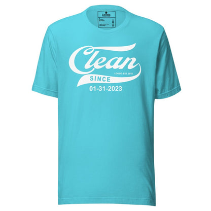 Clean Since Sober T Shirt close-up view (view 2)