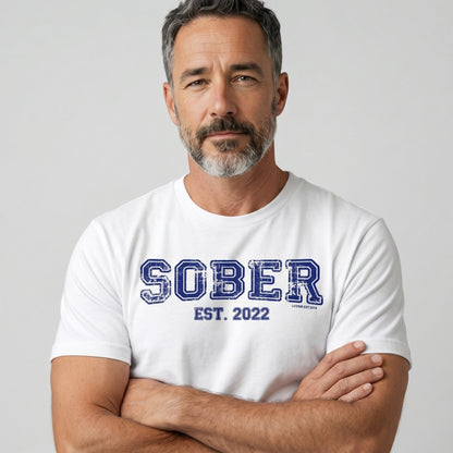 Loosid Sober Est. Year w Personalized Sobriety Year Sober T Shirt featuring the design