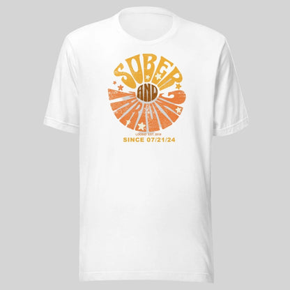Sober and Thriving Sober T Shirt flat lay styled image (view 3)