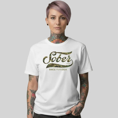 Sober Since Camo Sober T Shirt featuring the design (view 21)