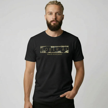 Sober T Shirt | Men’s Sober AF Camo Tee with Personalized Date
