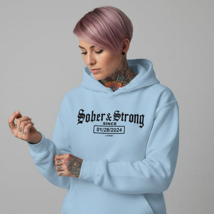 Recovery Hoodie | Women’s Old School Sober & Strong Hoodie with Custom Date