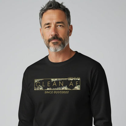 Clean AF Camo Long Sleeve Sober T Shirt lifestyle view (view 5)