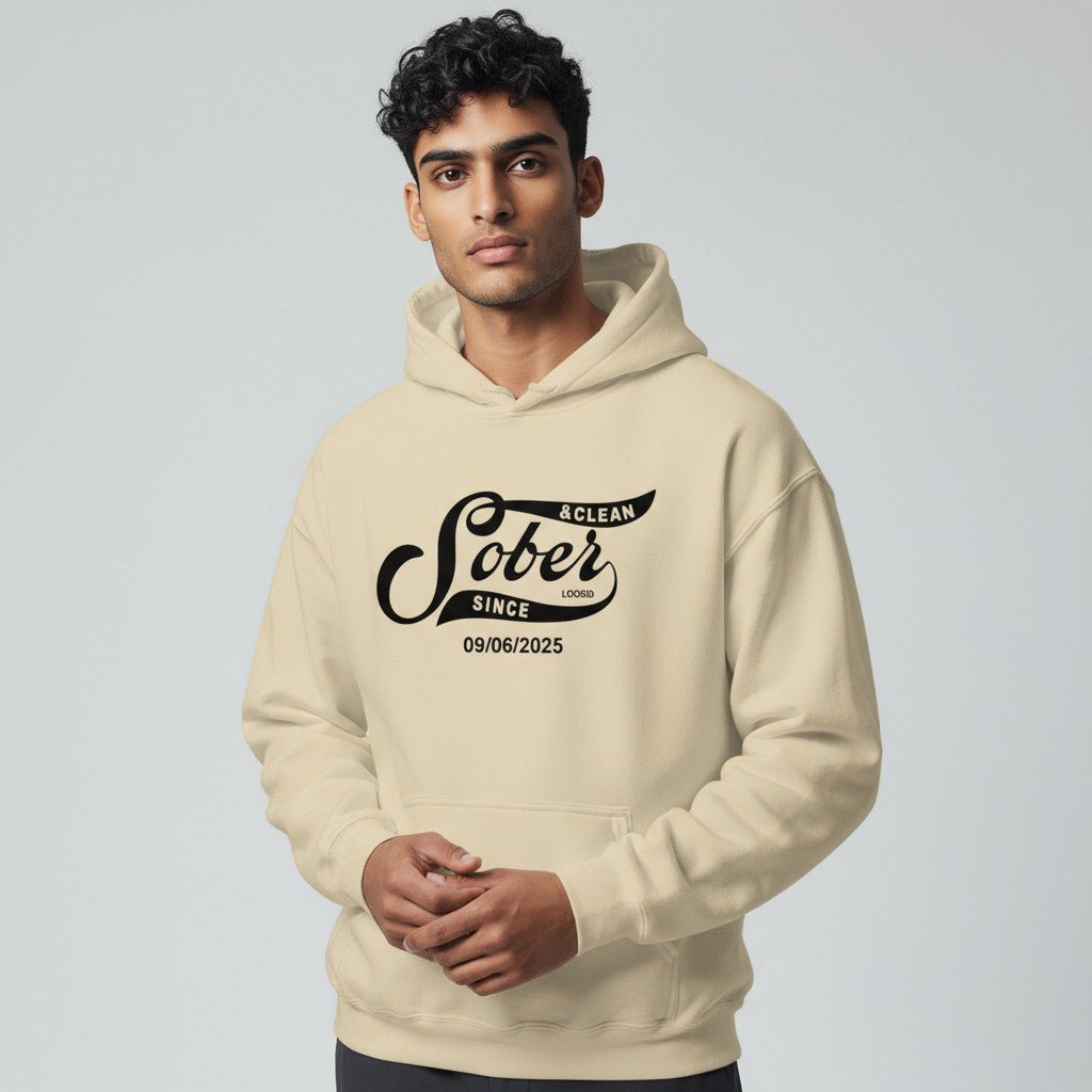 Men Sober Since Hoodie w/ Personalized Sobriety Date