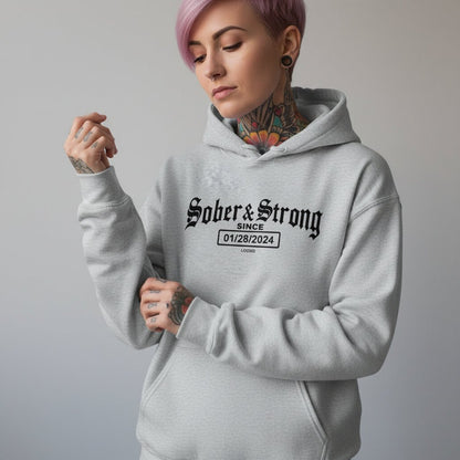 Recovery Hoodie | Women’s Old School Sober & Strong Hoodie with Custom Date
