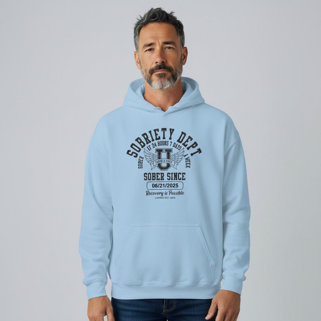 Recovery Hoodie | Sobriety Dept Hoodie with Custom Sobriety Date