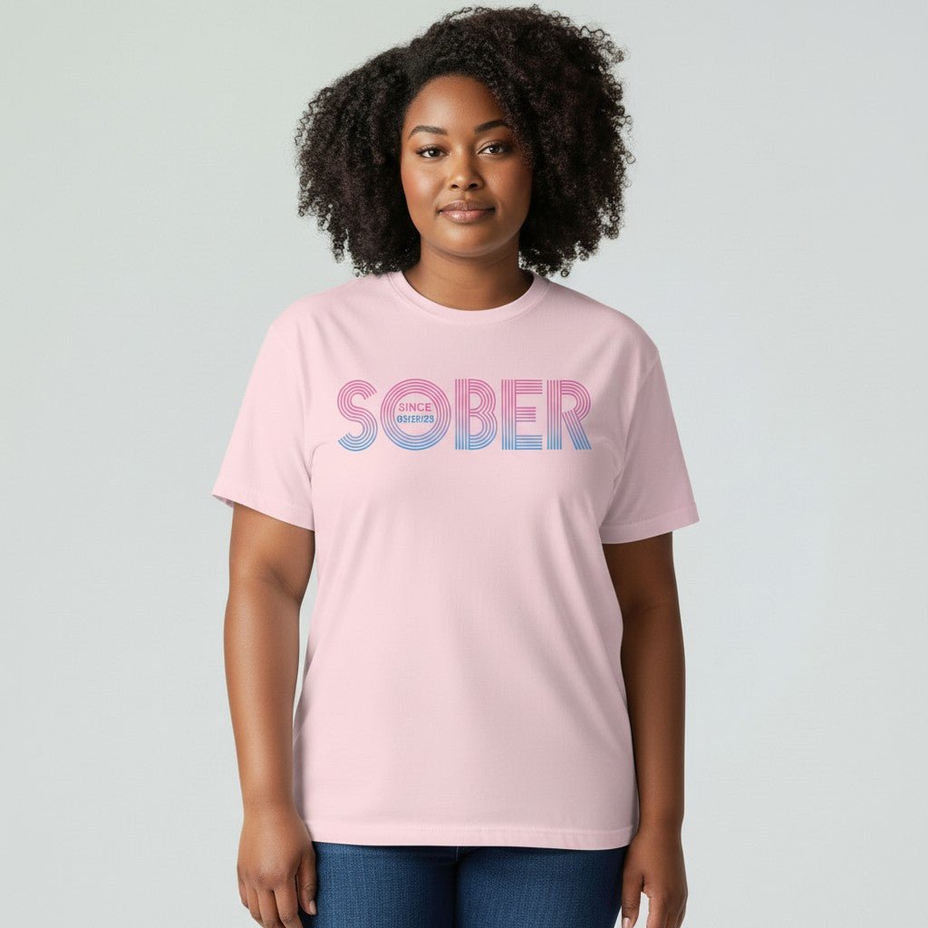 Women's Retro Sober Since T-Shirt w/ Personalized Sobriety Date