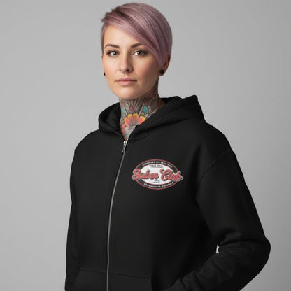 Sober Club Badge Left Chest Print Unisex Zip Hoodie with Custom Sobriety Date