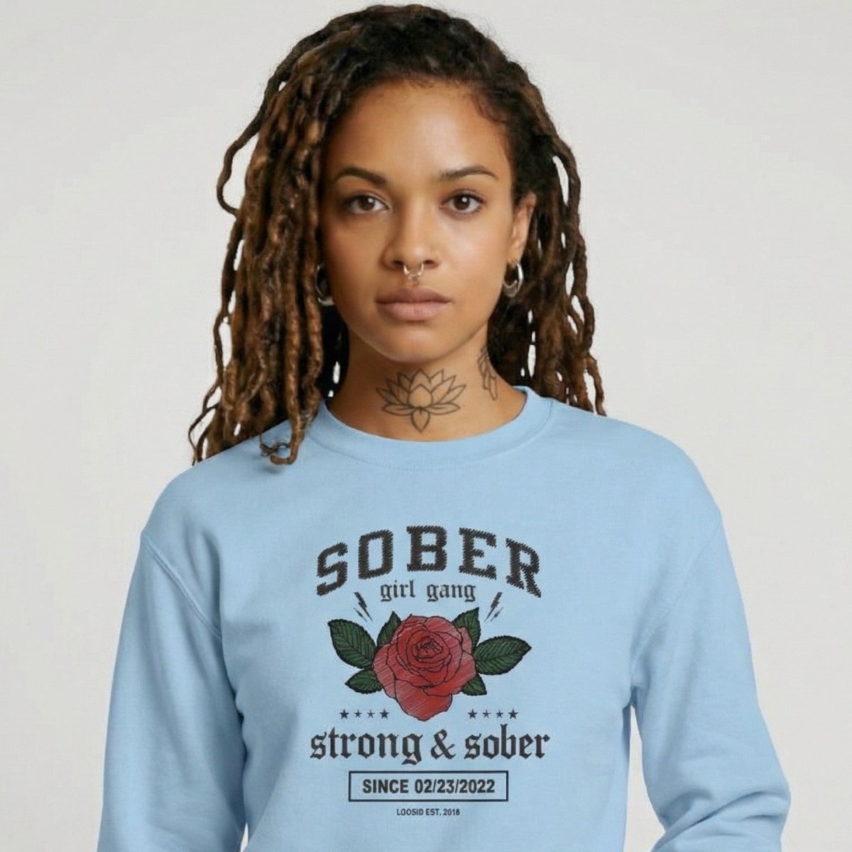 SOBER Girl Gang Strong & Sober Recovery Hoodie fit detail (view 39)